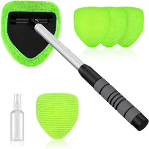 Windshield Window Cleaner Tool, Windshield Cleaner Car Windshield Cleaning Tool with Reusable Microfiber Pads Glass Wiper Kit with Extendable Handle Car Window Cleaner for Car Cleaning