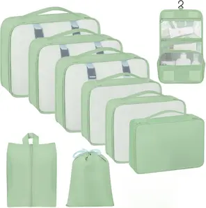 10 Set Premium Fabric Waterproof Packing Cubes for Travel with Mesh Toiletries & Shoe Bags Suitcase Organizer for Women Men