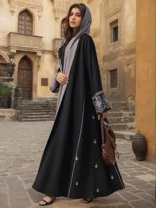 Elegant Embroidered Abaya for Women, Loose Fit Long Robe, Modest Floral Pattern, Saudi Arabian Style, All Seasons Outerwear, Modesty Abaya, Islamic Abaya, Traditional Abaya