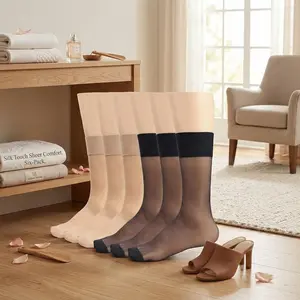 Women's Ultra Thin Nylon Sheer Socks 6-Pack - Nude See-Through Calf High Crew Stockings Cool Breathable Comfortable for Daily Wear Fashion Sheer Silk-Like Socks Perfect for Casual Outfits and Lightweight Feel