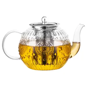 50OZ (1500ML) Glass Teapot with Infuser Stovetop Safe, Clear Glass Tea Pot Kettle, Borosilicate Tea Pot with Infusers Filter for Loose Tea, Tea Kettle Dishwasher Safe