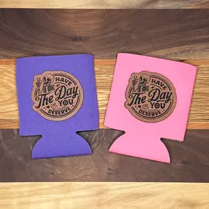 2 pack have the day you deserve leather patch koozies.