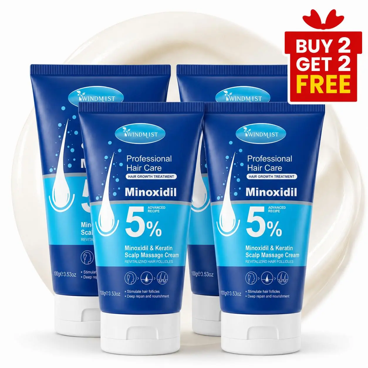 [BUY 2 GET 2 FREE]Minoxidil 5% & Keratin Scalp Massage Cream for Hair Growth Treatment Anti Hair Loss Fast Regrowth Serum Scalp Nourishing Strengthening Essence Haircare