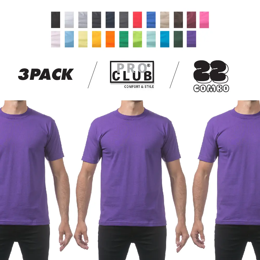 3 Pack PROCLUB Men's Comfort Short Sleeve T Shirts PRO CLUB Lightweight T Shirt Cotton Tee Casual Hip Hop Crew Neck Shirts (S to 5XL)