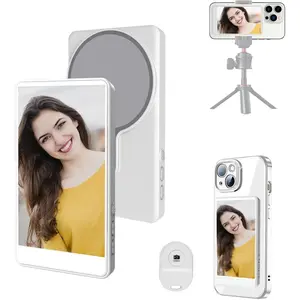 Phone Vlog Selfie Monitor Screen, Magnetic Vlog Selfie Monitor Screen with Remote Control, Wireless Back Camera Monitor for Vlog Live Stream TikTok YouTube, Compatible with iPhone & Android (White)