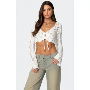 Edikted Women's Tie Front Crochet Crop Top
