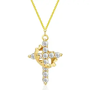 Veliora Gift B Rotating Crown Cross 8K Gold/Silver Plated Necklace unisex nickel-free, Adjustable Chain, Trendy Rhinestone Pendant for Women & Men, Perfect for Party & Daily Wear non-tarnish gift-ready faith based jewelry Christmas Gift Elegant Rose Bear
