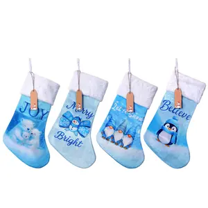 4 Pack Large Printed Christmas Stocking – Festive Holiday Print Stocking for Fireplace, Xmas Party Gift (Merry & Bright)