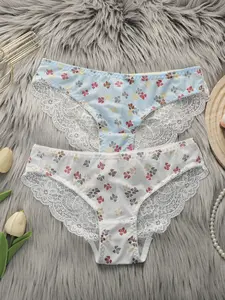 Summer Women's New 2-Pack Lace Triangle Pants, High Elasticity Seamless Underwear, Soft Skin-Friendly Pack-Butt Design