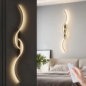 Minimalist LED Wall Lamp , Electrical Wiring, S-Curve Design, Remote-Controlled Stepless Dimming, For Indoor Decorative Lighting in TV Backdrops, Entryways, Bedrooms, Bedside Tables, and Hallways, Modern Mood Lighting