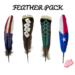 12 Inch Custom Hand Painted Side Feathers - American Flag | Four Ace | Tradition | Texas Flag - Cowboy Hat Stetson Lowrider Fedora Pachuco