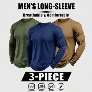 Men's Long Sleeve T Shirt Lightweight Breathable Casual Tee for Men, Solid Color Basic Shirt for Daily Wear, Layering Top for Fall Spring, Black Navy Green Brown Red