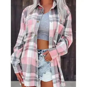 Color blocked checkered collar shirt jacket, a wide and loose casual shirt suitable for daily wear, a multifunctional layered top suitable for womenRAIMENTRY