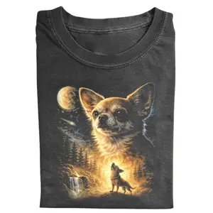 Vintage Chihuahua Wolf Moon Shirt, Cosmic Dog Lover Tee, Night Forest Puppy Graphic Tee, Aesthetic Pet Art T-Shirt, Cute Small Dog Gift, Gift for Men, Gift for Women