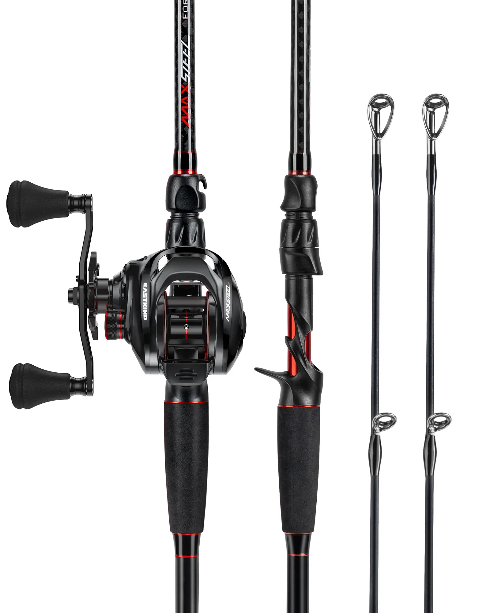 KastKing Max Steel Fishing Rod and Reel Combo, 15.4 LBS Carbon Drag, Red & Black Handle, Ideal for Freshwater