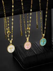 Classic Simple Oil Drop Cross Pendant Necklace, Unisex Cute Geometric Oval Chain Jewelry, Perfect for Daily Wear, Weddings & Gifts, Jewelry Design