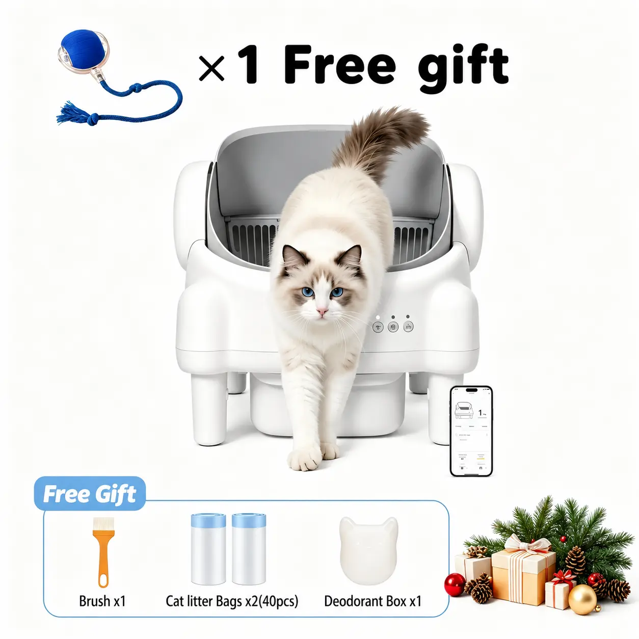 Best Seller | TAYACICY Open-Top Self - Cleaning Litter Box Smart Automatic with App Control for Multiple Cats Large-Capacity Large Waste Bin Cream White 10.5L Capacity Dual Safety Sensors Odor Control Includes 2 Roll Liners