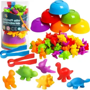 44-Piece Animal Toy Set, 36 Figures + 6 Bowls + 2 Clips, Math Color Sorting Game Shape Sorter, Sensory Fine Motor Skills, Gift for Kids over 3 Years