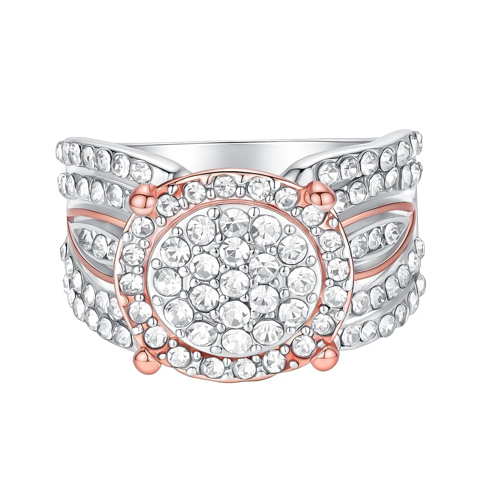 Platinum or Gold Plated Sterling Silver Antique Ring set with Asscher-Cut Infinite Elements Cubic Zirconia