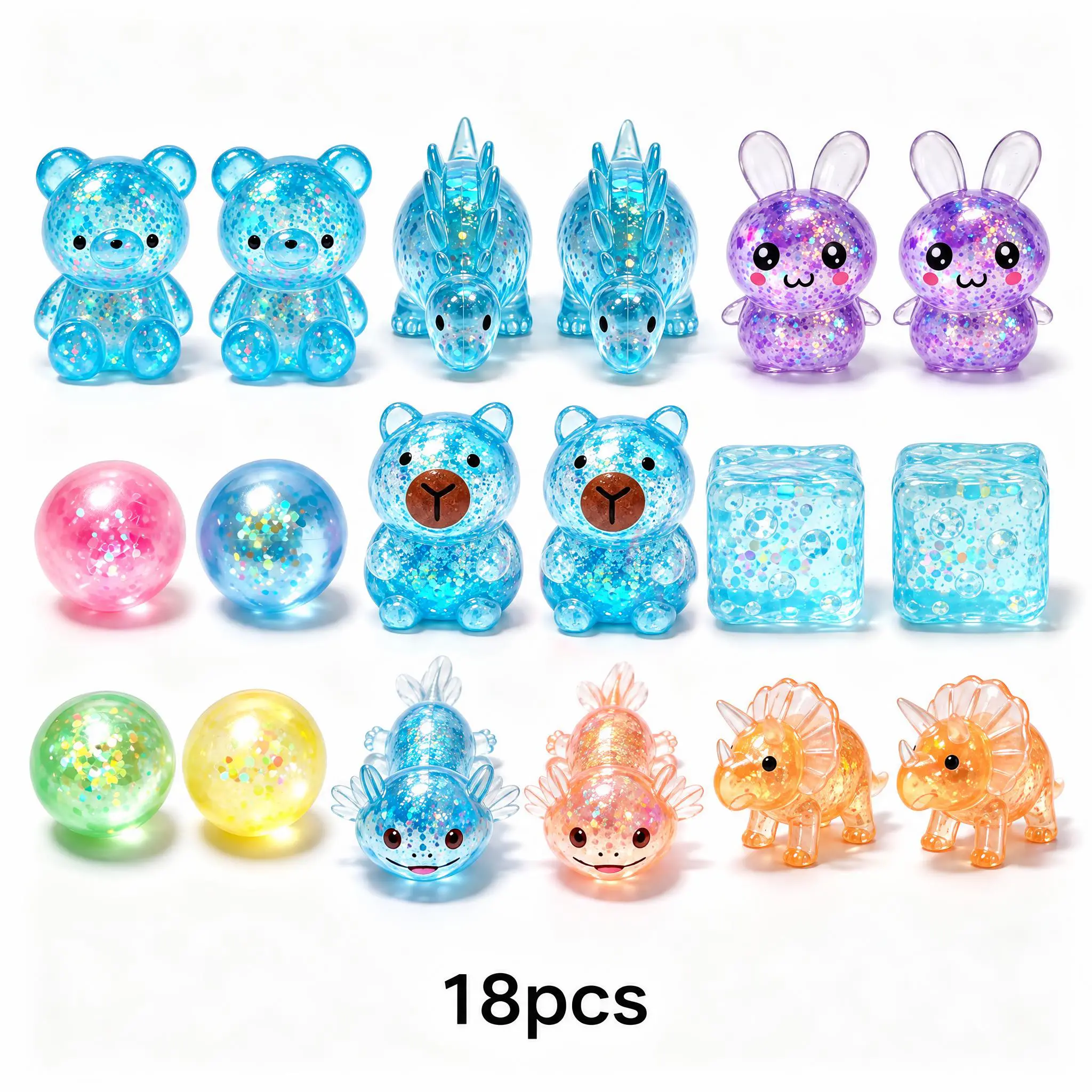 18-pcs Christmas squishy gift box set including (bear, capybara, salamander, dinosaur), with 6 stickers, suitable for holiday gifts and party favors