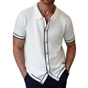 HYPESTFIT Men's Summer Casual Striped Knit Polo | Old Money Aesthetic Short Sleeve Top, Preppy Vintage Outfit