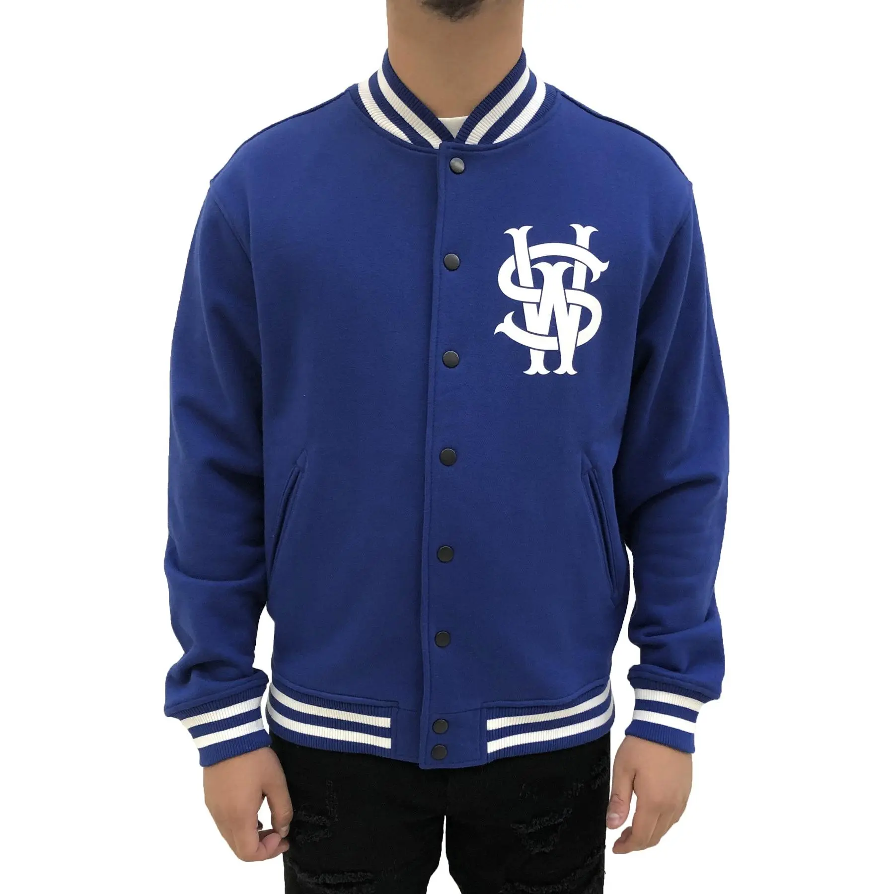 Stay Winning Original Logo/Script Blue/White Varsity Jacket