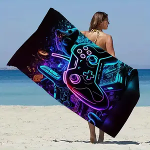 Neon Game Controller Cool Print Quick-Dry Beach Towel, Non-Shedding Pool Bath Mat, Portable Vacation Towel, Reusable