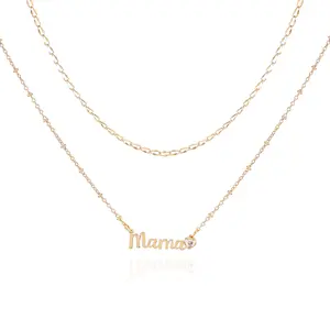 Gold Tone Mama Layered Necklace Set, 2-Piece Time and Tru