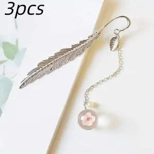 Vintage Feather Design Bookmark, 3 Counts/set Chinese Style Bookmark with Box, Reading Accessories for Home School Office
