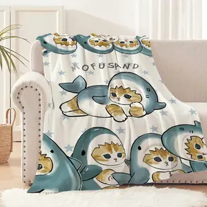 Cartoon M-Mofusand Cat Plush Blanket - Plush Fabric, Super Soft, Animal Theme - for Living Room Decor, Home/Travel - Versatile Cozy Nap Blanket for Kids, Ideal for Birthday Gifts