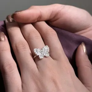 925 Sterling Silver Butterfly Ring with Diamond Stones, Gift for Women, Valentines Gift, Dainty Ring