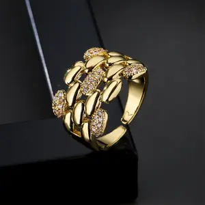 18K Gold-Plated Copper Open Ring with Zircon Inlay — Trendy INS-Style Geometric Jewelry
