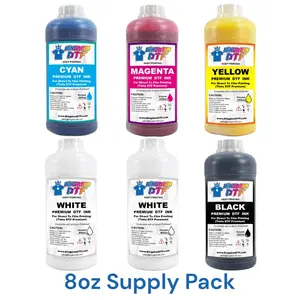 DTF Ink 8oz Bundle Pack - CMYK + 2 White