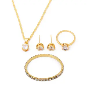 Best-selling simple jewelry set, fashionable and versatile, zircon necklace, earrings, ring, bracelet four-piece accessory set