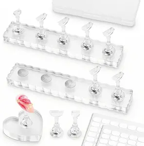 Heart Shape Magnetic Nail Stand for Press On Nails – Acrylic Nail Holder Kit for Nail Art Practice & Display with 200PCS Double-Sided Tape