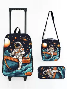 17-inch Wheeled Backpack 3-Piece Set with Astronaut Pattern Print