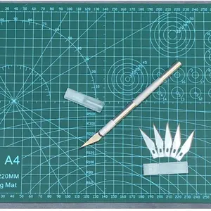 Modelers Thickened 9"x12" A4 Self Healing Cutting Mat with Hobby knife & 5 Blades Set Rotary Cutting Sewing Mat for Crafts, 5-Ply Blade Table Protector Cut Board for Fabric Leather Cutting Quilting Modeling Hobby Project Arts & Craft