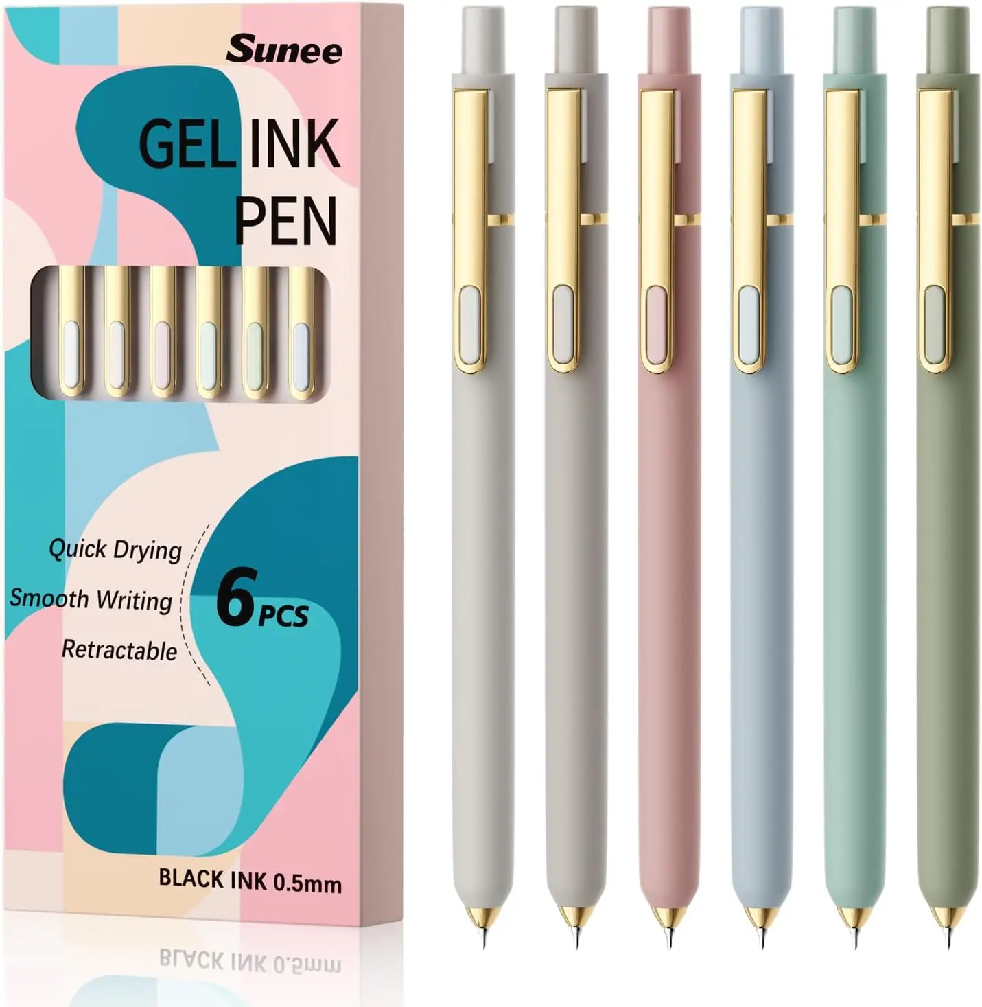 SUNEE Gel Pens, 6 Pack 0.5mm Pens Fine Point Smooth Writing Pens with Quick-Dry Black Ink, Cute Aesthetic School Office Note-Taking Pens for Journaling - Morandi,back to school haul,college school supplies,back to school shopping