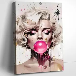 Marilyn Monroe Canvas Wall Art, Bubble Gum Portrait Vintage Poster Color Picture Home Decor, Framed Prints for Living Room Bedroom Office Decor