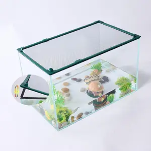 Magnetic Fish Tank Cover Green Frame Black Net, DIY Fish Tank Lid Aquarium Lid for Preventing Fish from Jumping Out and Reptile Escaping Adjustable Size Fit Tank Size Max 35''X19''(100x50CM)
