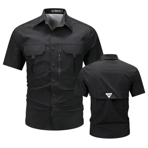 Men’s Stretch Quick-Dry Tactical Shirt, Lightweight Breathable Short-Sleeve Button-Up with Zippered Cargo Pockets, Wrinkle-Resistant & Durable for Work, Outdoor & Everyday Wear