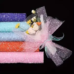 1 Piece Shiny Sequin Tulle Ribbon Roll, Suitable for Wedding Decoration, Gift Wrapping - White, Gold Shiny Tulle Fabric - No Core, Slightly Powdery, Please Be Careful When Taking Photos