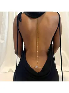 Bridal Fashion Temperament Back Chain, European and American Personalized Body Chain, Light Luxury Wedding Accessories, Zircon Water Drop Chest Chain