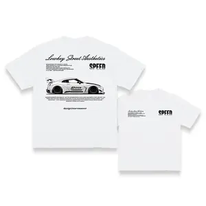 Men's Racing-Themed Graphic T-Shirt - White with Black Car & Text, Lightweight Breathable, Speed Style, for Motorsport/Summer/Streetwear, Ideal for Car Enthusiasts Cotton Menswear Classic Embroidered Casual Tshirt