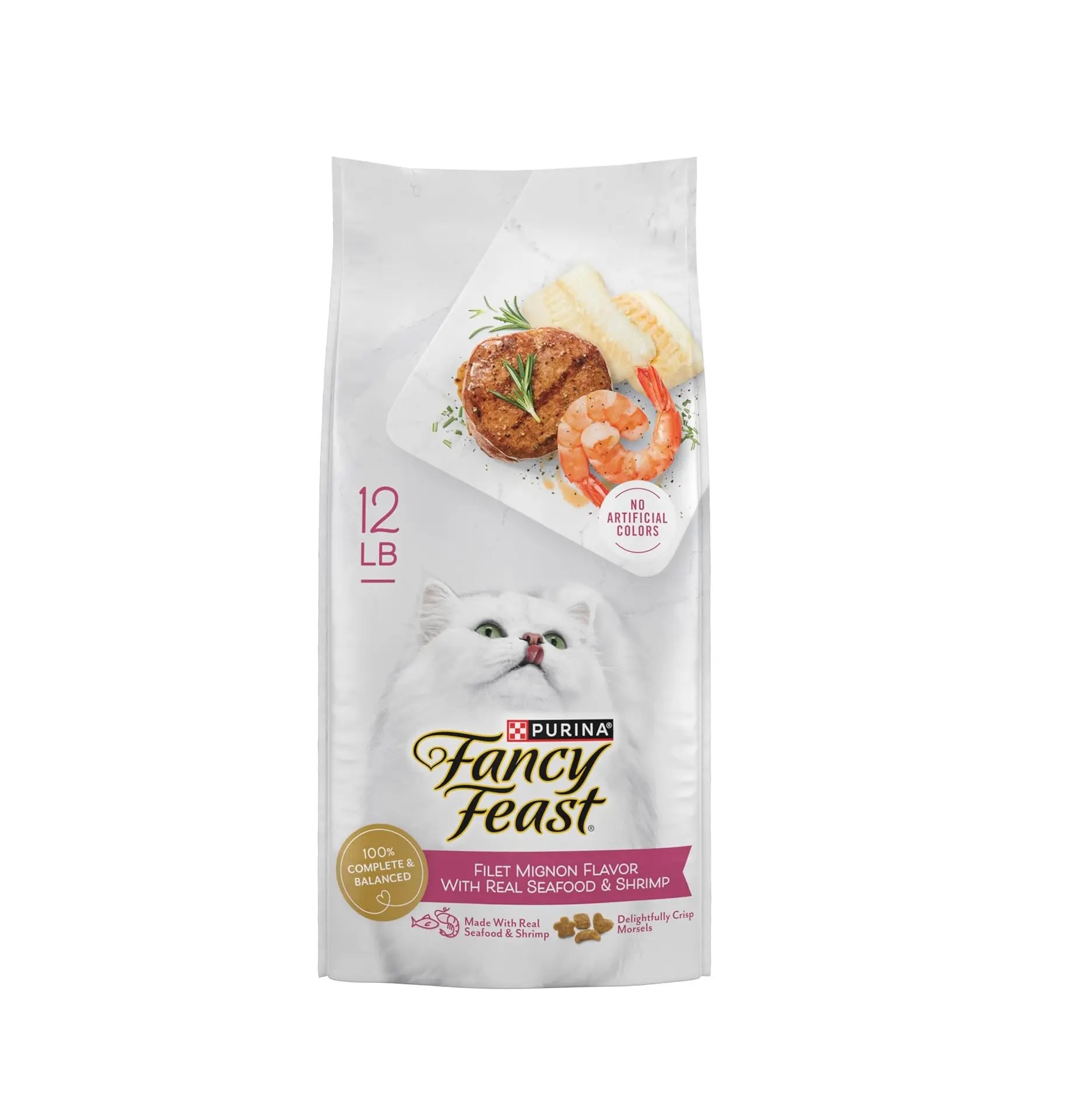 Purina Fancy Feast Dry Cat Food Filet Mignon Flavor with Seafood and Shrimp - 12 lb. Bag