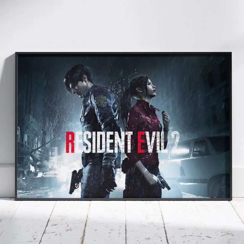Resident Evil 2 Poster | Leon Kennedy and Claire Redfield Wall Art | Survival Horror Game Print | Gamer Room Décor 1