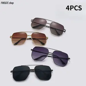 4-pack unisex metal frame pilot sunglasses with UV400 protection. Retro square aviator design, sturdy and stylish. Perfect for driving, fishing, business occasions and daily casual wear.