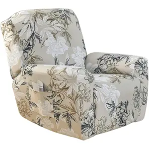 Stretch Recliner Cover 4 Pieces Printed Lazy Boy Chair Covers Floral Patterned Recliner Sofa Slipcover Anti-Slip Fitted Furniture Protector with Elastic Bottom, A3