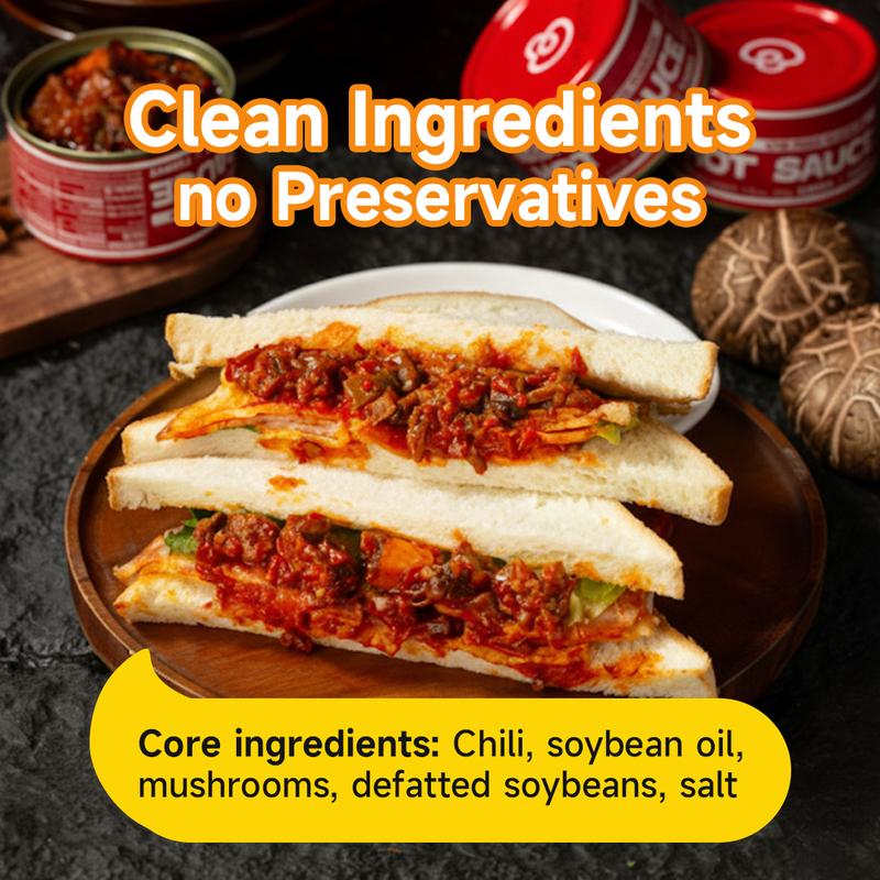 Low-calorie Healthy Salad Mushroom Chili Sauce Mixed Pack – 6 mini cans per box, with a delicious mushroom and soybean flavor. An amazing vegan choice, perfect for family meals and outdoor gatherings!