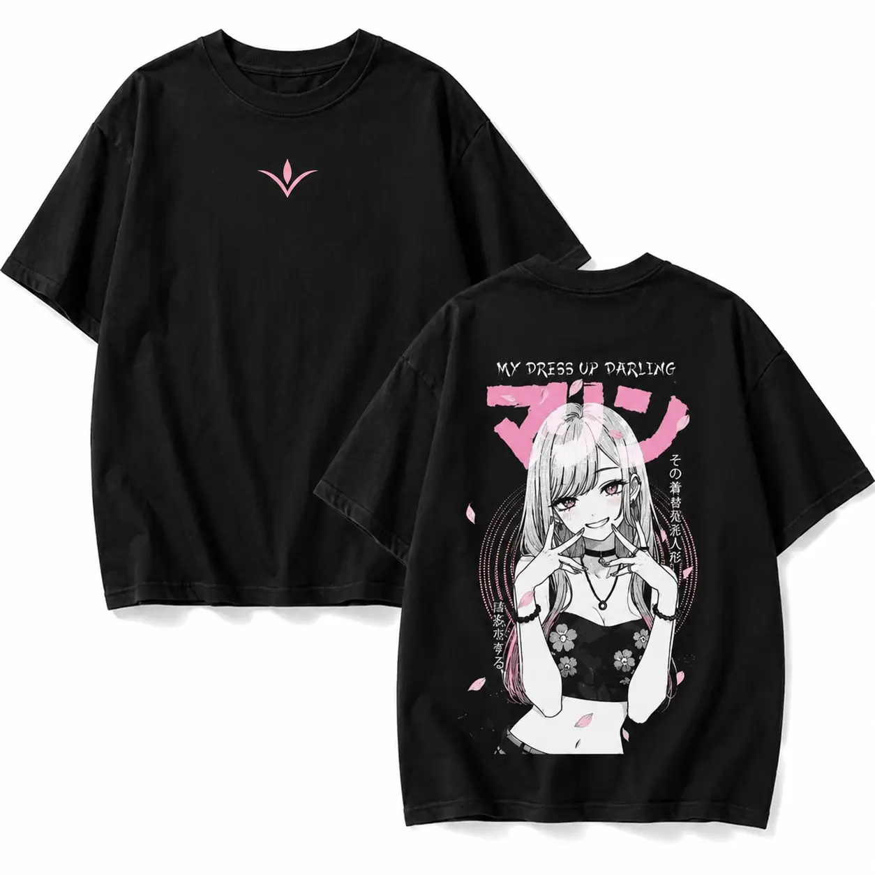 Men t shirts My Dress-Up Darling Marin Kitagawa Heavyweight Washed Oversized T-Shirt, Sakura Back Print Anime Graphic Tee,funny graphic tee,funny shirts men,humor graphic tee Streetwear,graphic tee humorous tshirt